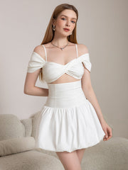 Cut Out Twist Front Cold Shoulder Ruched Cake Dress