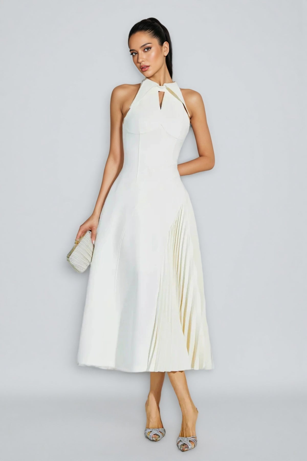Eira Pressure Pleated Waisted Maxi Dress
