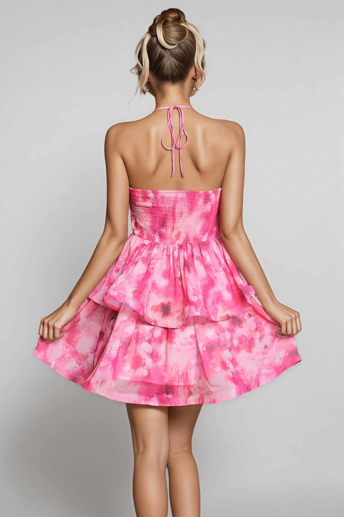 Dorvak Halterneck Flower Printed Mini Dress