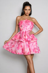 Dorvak Halterneck Flower Printed Mini Dress