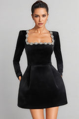 Eva Black Diamond Encrusted Bandage Mini Dress