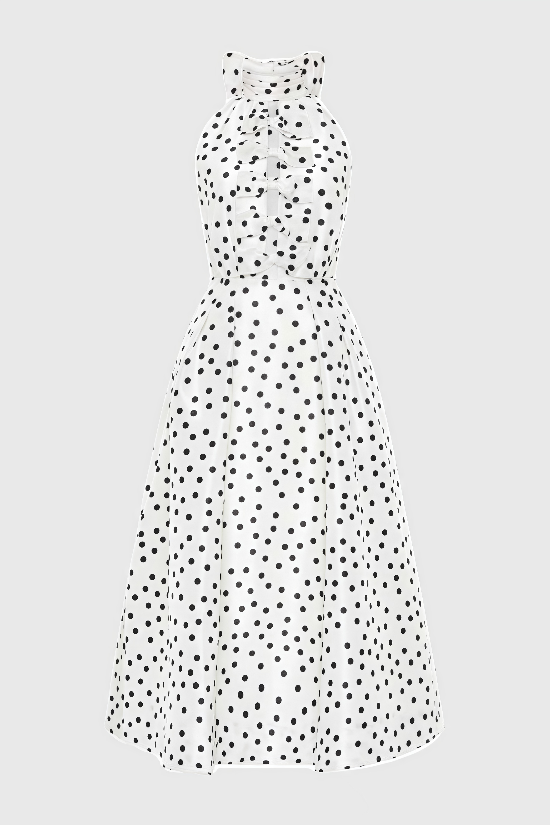 Cainea Bowknot Polka Dot Midi Dress