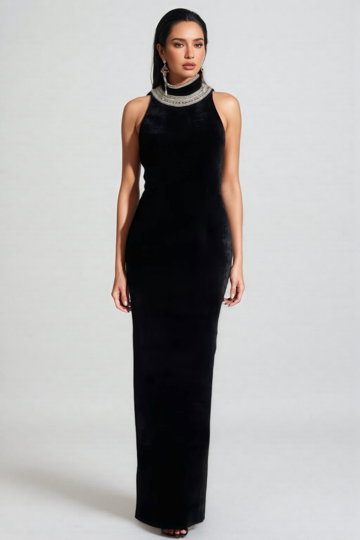 Islasd Beaded Backless Maxi Dress