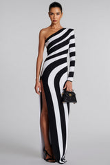 Delia Black and White Striped Maxi Dress
