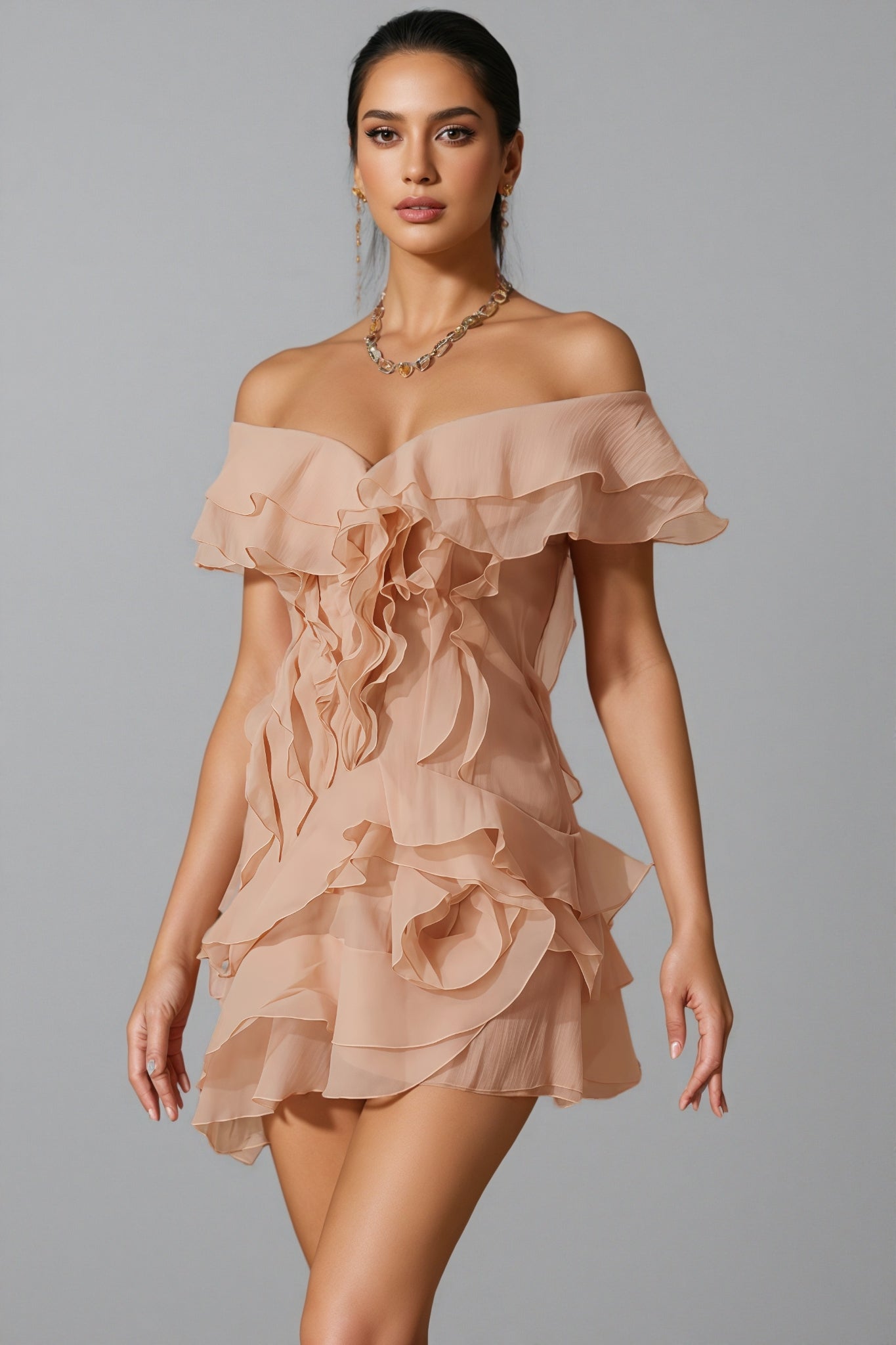 Xexelle V Neck Ruffle Mini Dress