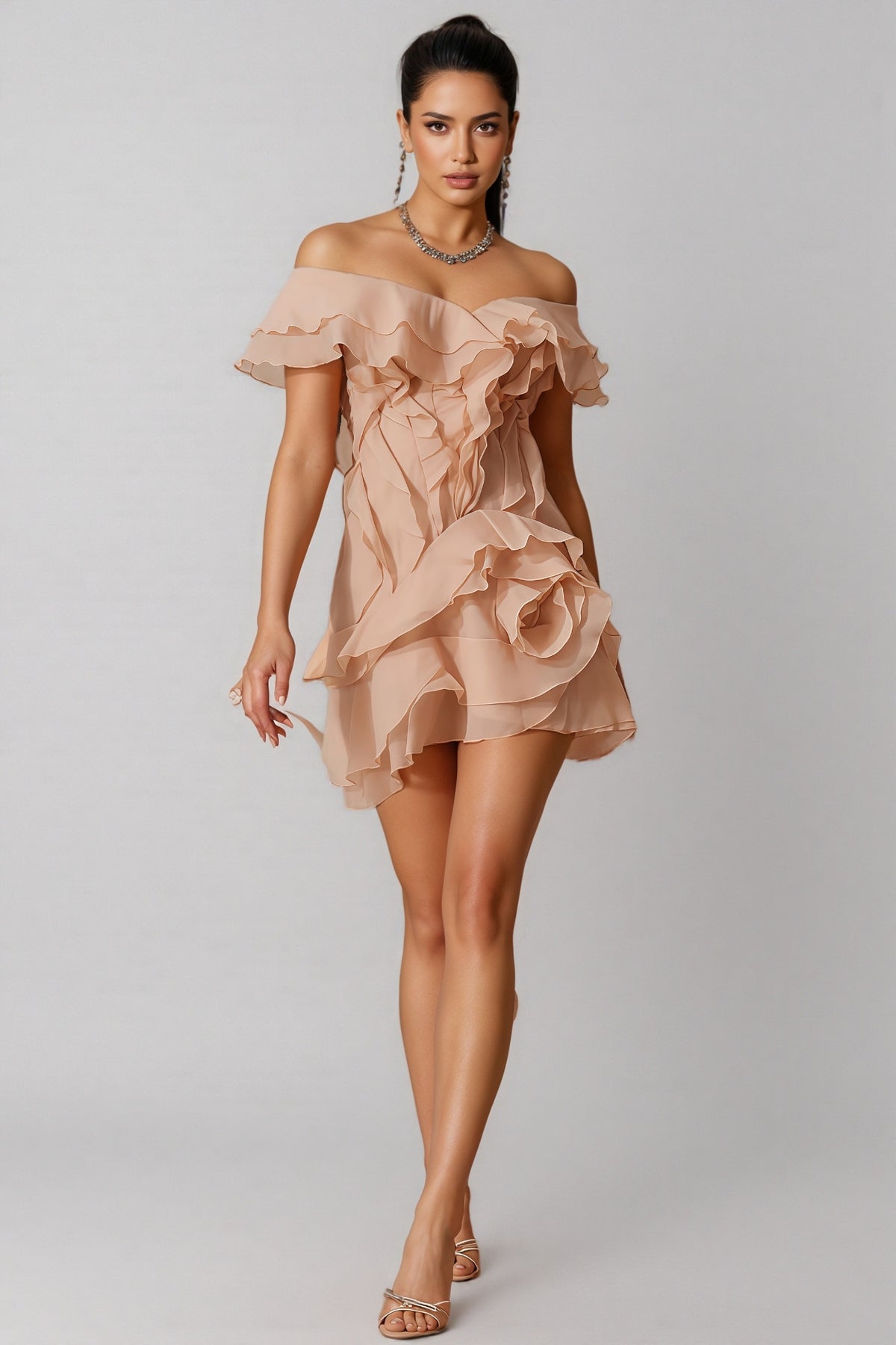 Xexelle V Neck Ruffle Mini Dress