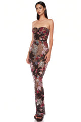 Astrid Mesh Sequin Embroidered Print Maxi Dress