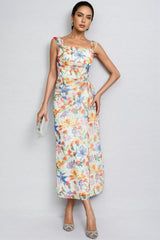 Mylel Orange Flower Waist-cinching Maxi Dress