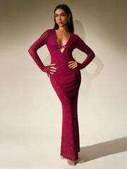 Deep V-Neck Crisscross Tie Front Glitter Bodycon Dress