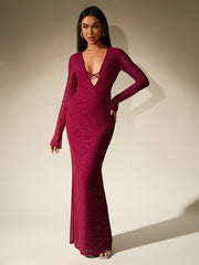 Deep V-Neck Crisscross Tie Front Glitter Bodycon Dress