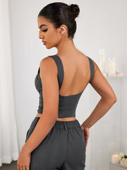 Deep V-Neck Cut Out Zipper Crop Top