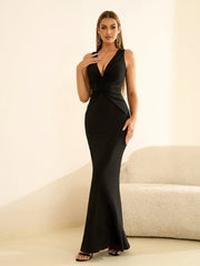 Deep V-Neck Ruched Waist Tie Backless Bodycon Dress