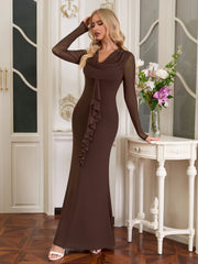 Draped Collar Ribbon Trim Bodycon Mesh Dress