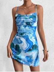 Draped Mesh Floral Print Cami Dress