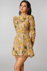 Miley Yellow Flower Embroidered Mini Dress