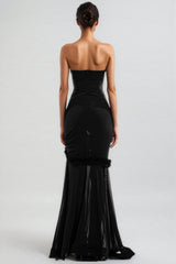 Rykelf Black Embroidered 3D Flower Maxi Dress