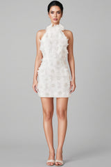 Tetraty White Cherry Blossom Mini Dress