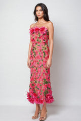 Adame 3D Floral Mesh Midi Dress