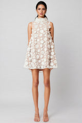 Maline White High Neck Trapeze Mini Dress