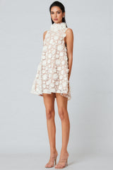 Maline White High Neck Trapeze Mini Dress