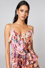 Anwes Pink Floral Frilled Maxi Dress