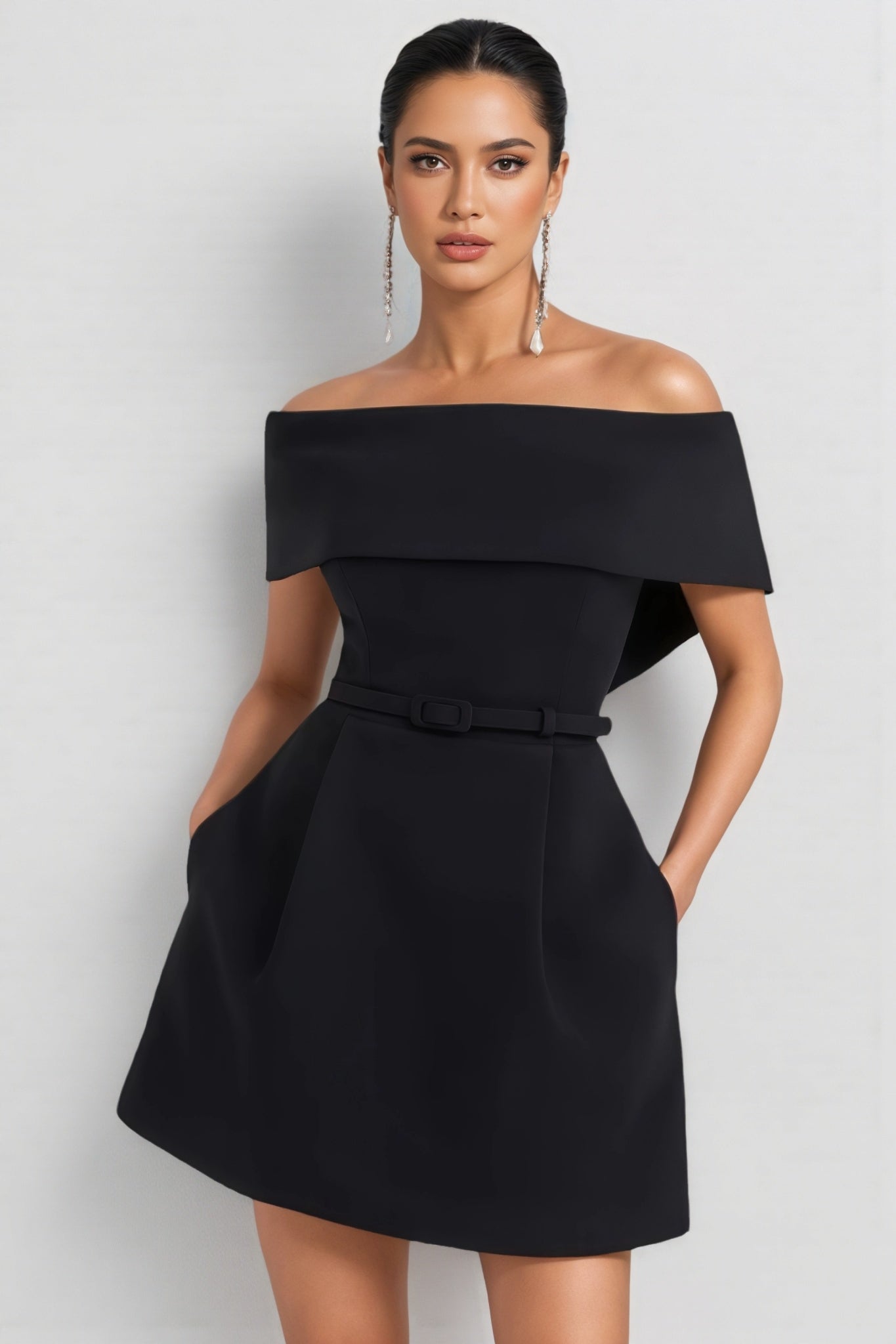 Hilia Black One Shoulder Mini Dress