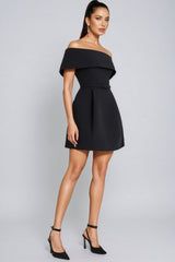 Hilia Black One Shoulder Mini Dress