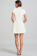 Adela White Beaded Chambray Mini Dress