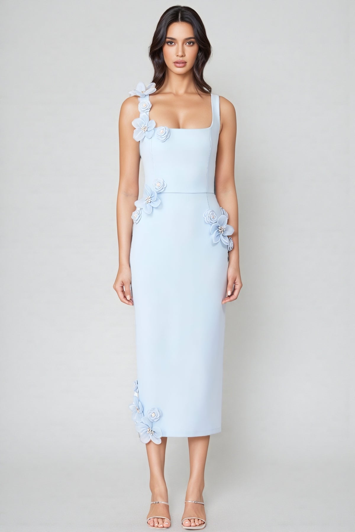 Molao Blue 3D Floral Midi Dress