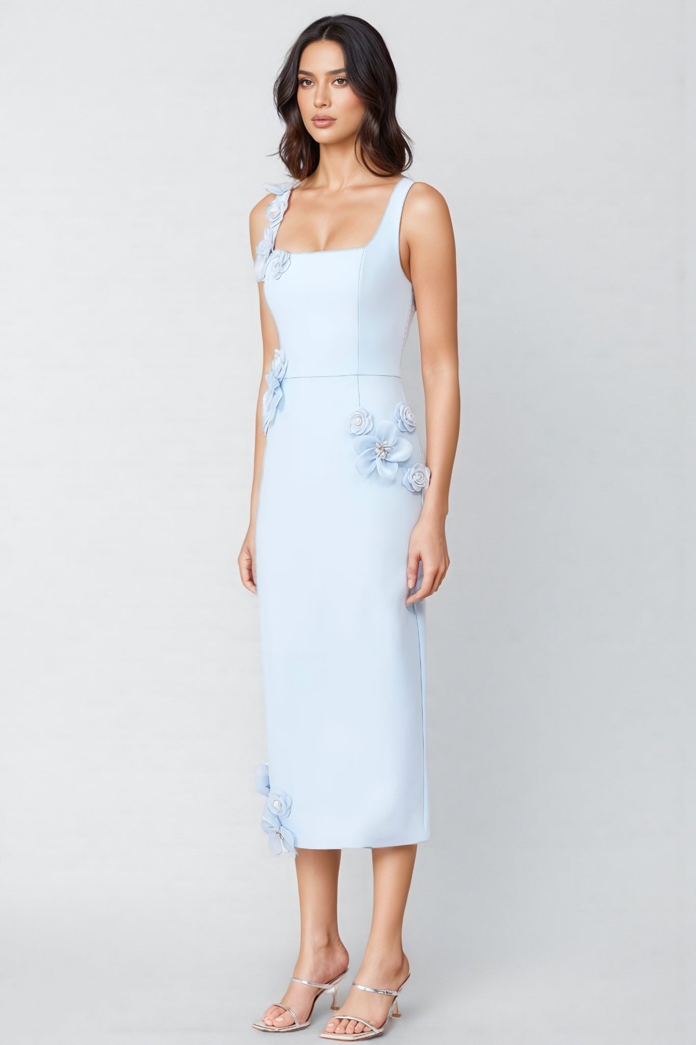 Molao Blue 3D Floral Midi Dress