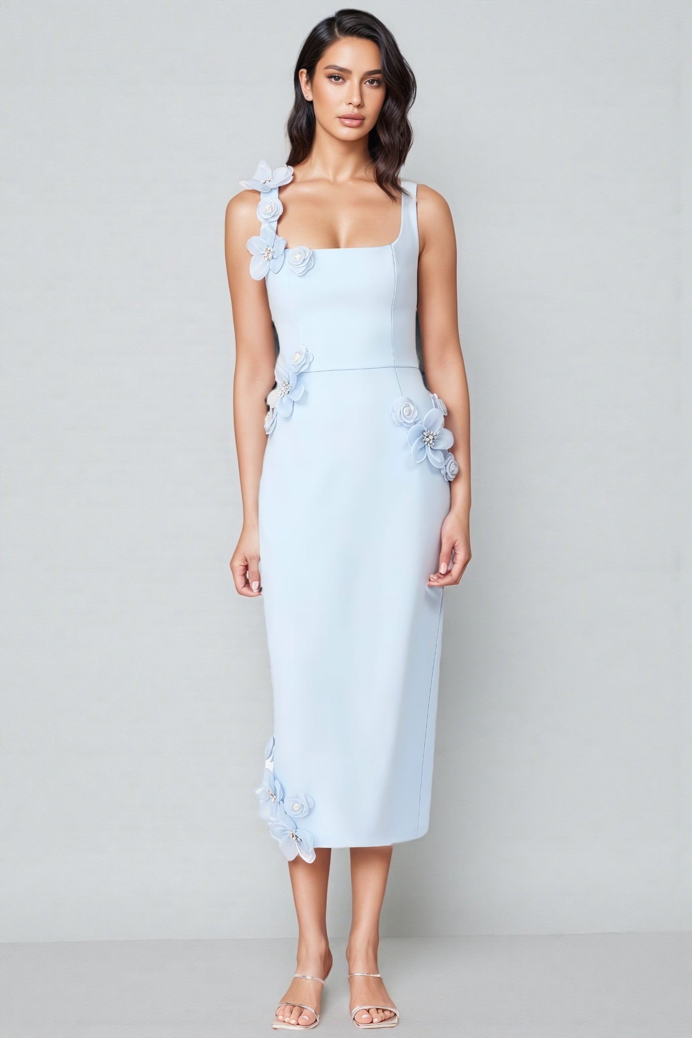 Molao Blue 3D Floral Midi Dress