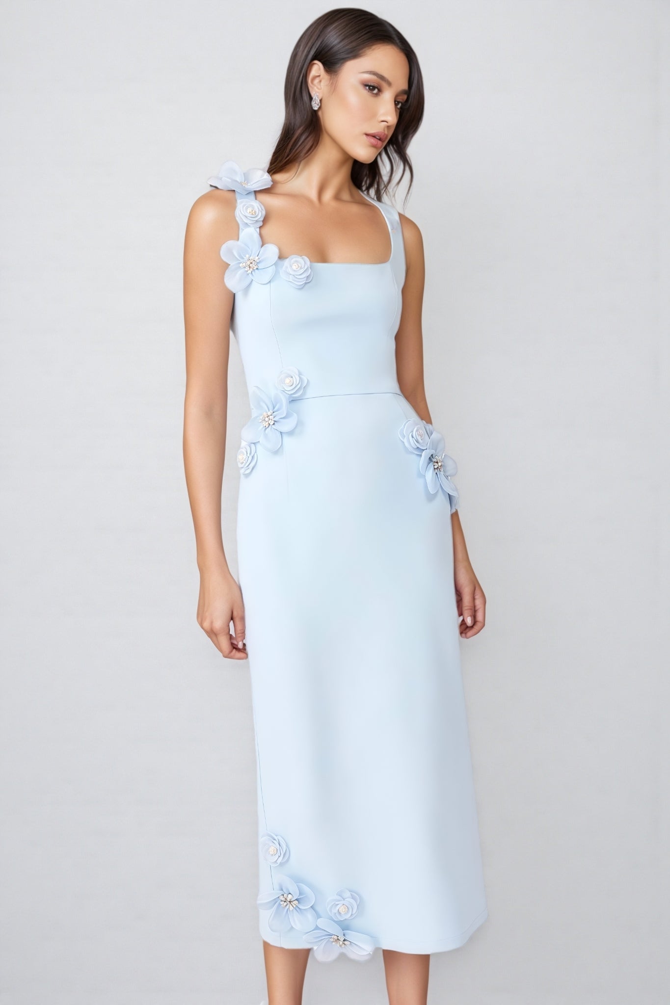 Molao Blue 3D Floral Midi Dress