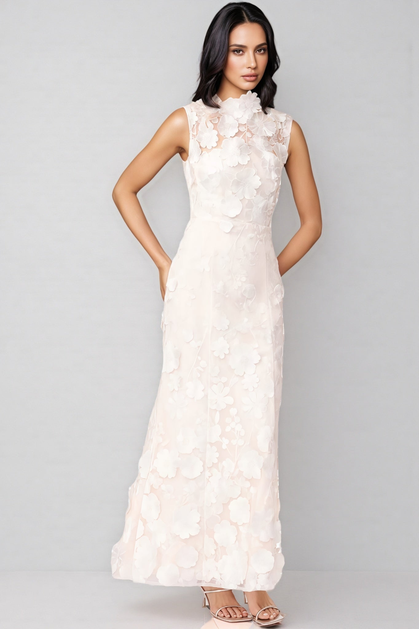 Jastet Embroidered 3D Floral Maxi Dress