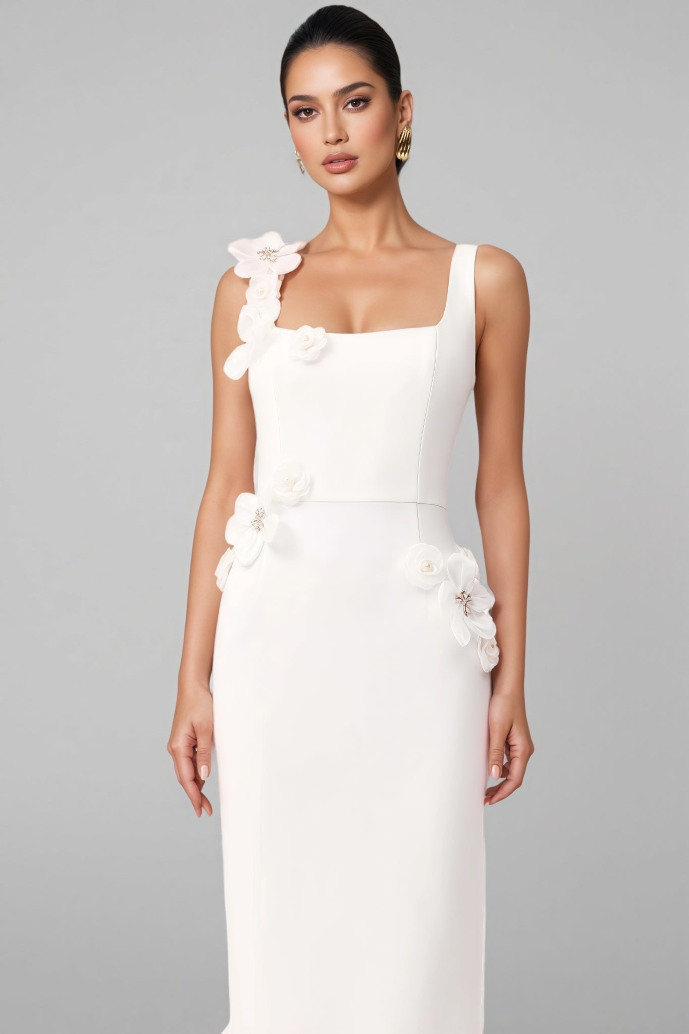 Flavia White 3D Floral Midi Dress