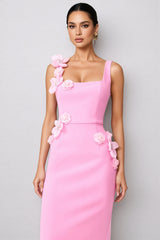 Terlyn Pink 3D Floral Midi Dress
