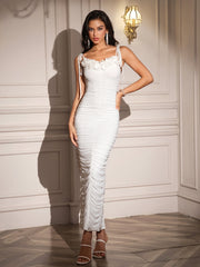 Embellished Knot Straps Ruched Solid Dress