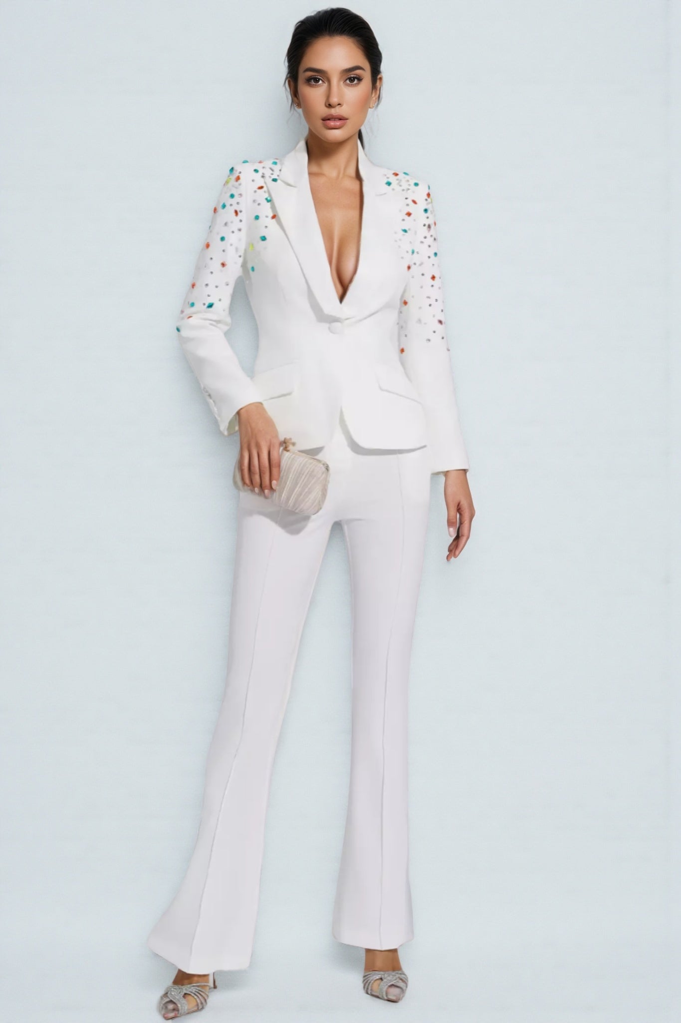 Mavi Coloured Diamonds Blazer Set-White