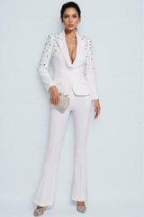 Mavi Coloured Diamonds Blazer Set-White