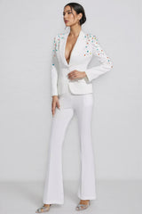 Mavi Coloured Diamonds Blazer Set-White