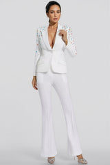 Mavi Coloured Diamonds Blazer Set-White