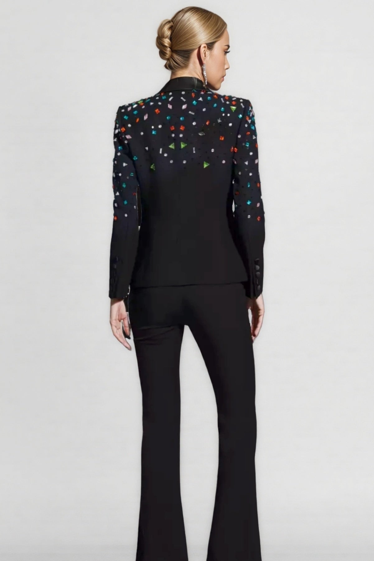 Celi Coloured Diamonds Blazer Set-Black