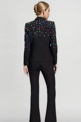 Celi Coloured Diamonds Blazer Set-Black