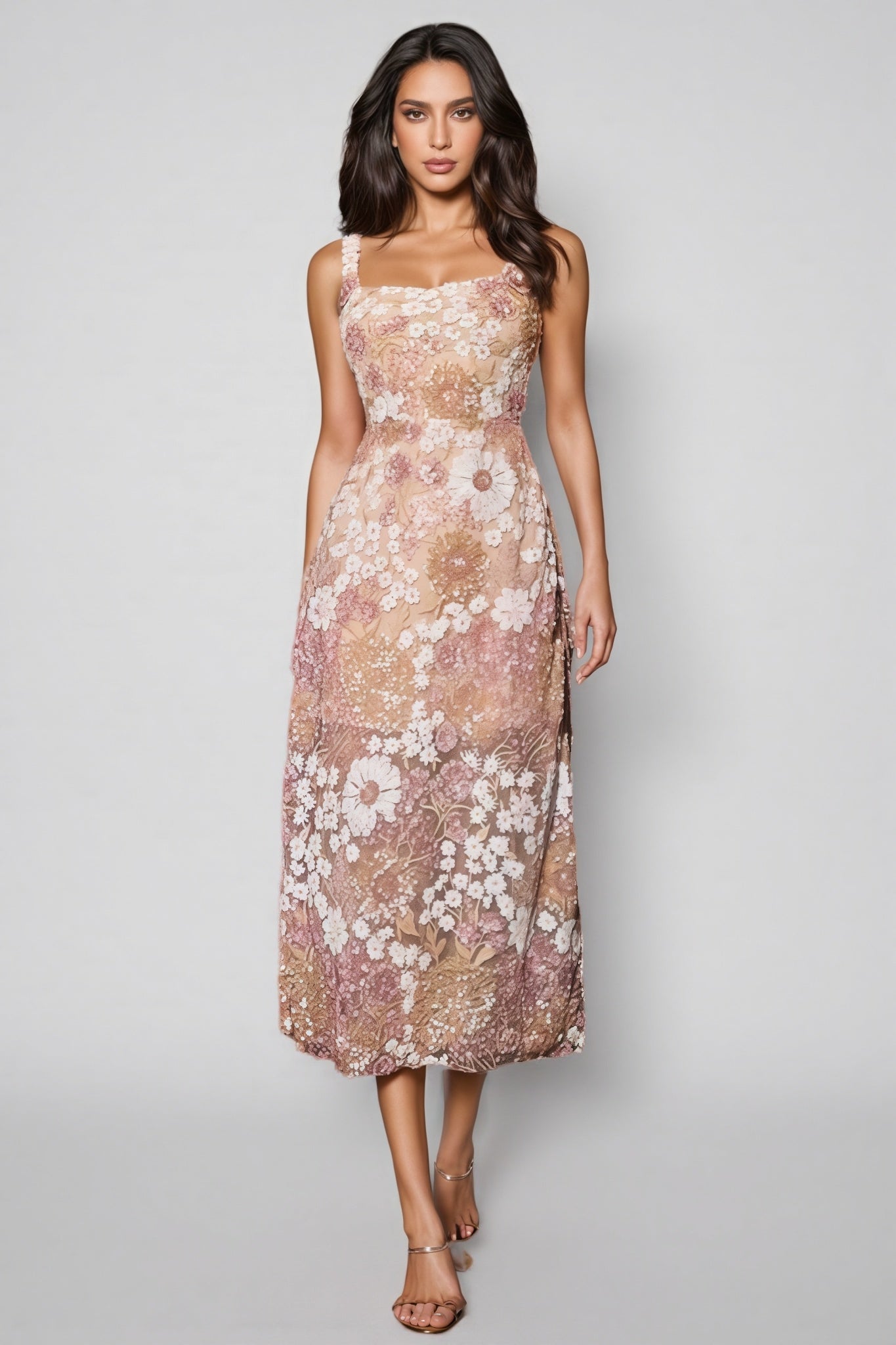 Gaeldriel Spaghetti Sequin Embroidered Midi Dress