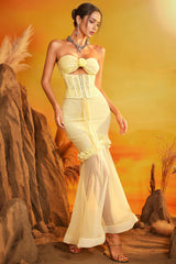 Solalf Yellow Embroidered 3D Flower Maxi Dress