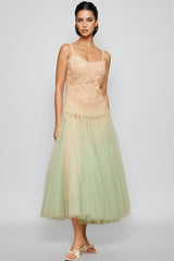 Ylane Halter Mesh Puff Maxi Dress