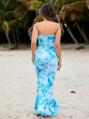 Floral Print Mesh Tube Mermaid Dress