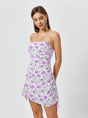 Floral Print Ruched Side Tube Dress