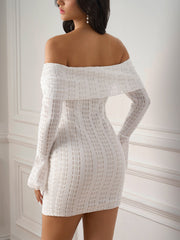 Flounce Sleeve Off Shoulder Lace Bodycon Dress