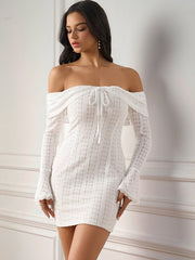 Flounce Sleeve Off Shoulder Lace Bodycon Dress