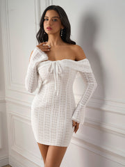 Flounce Sleeve Off Shoulder Lace Bodycon Dress